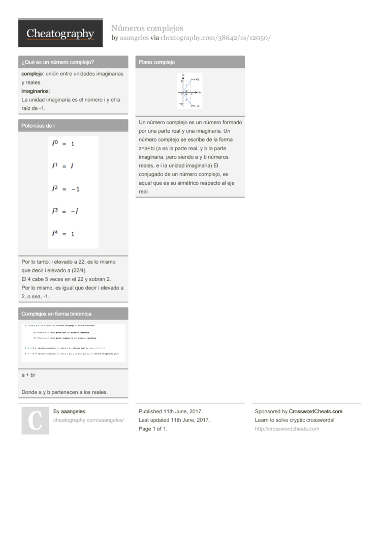 Numeros Complejos By Aaangeles Download Free From Cheatography