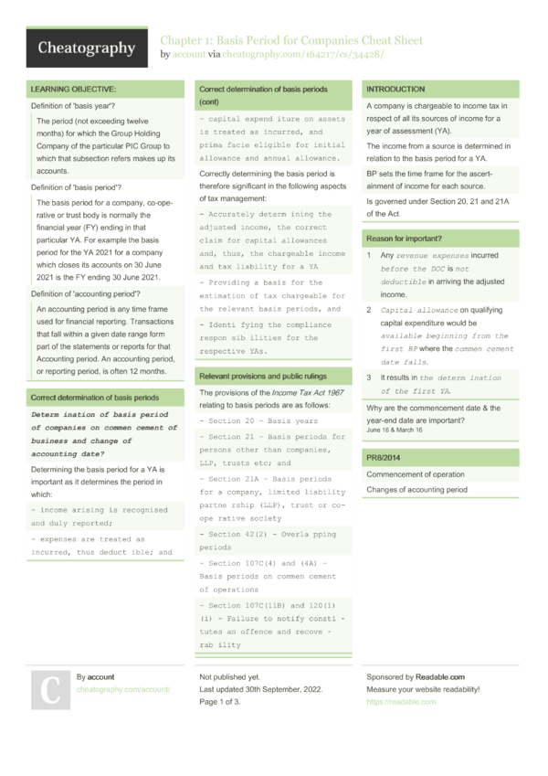 Chapter 1: Basis Period for Companies Cheat Sheet by account - Download ...