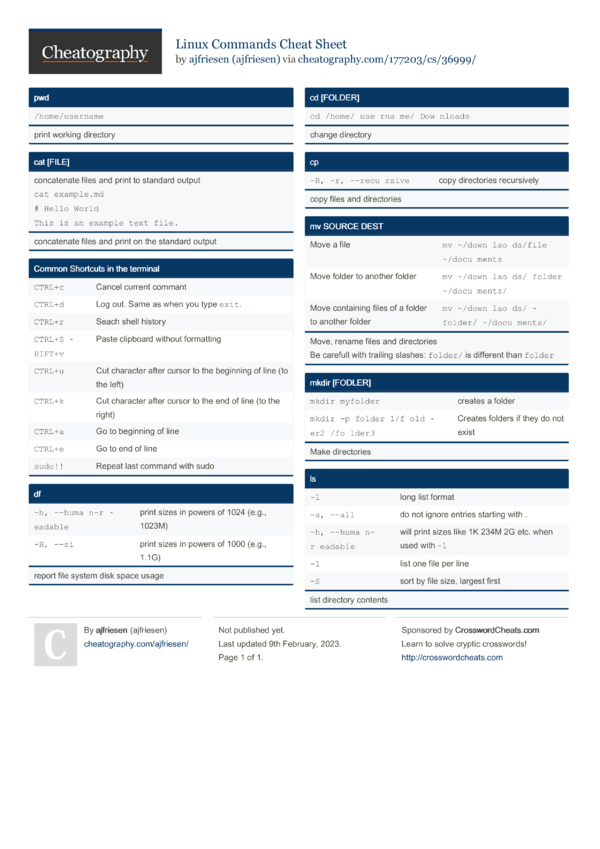Linux Commands Cheat Sheet by ajfriesen - Download free from ...