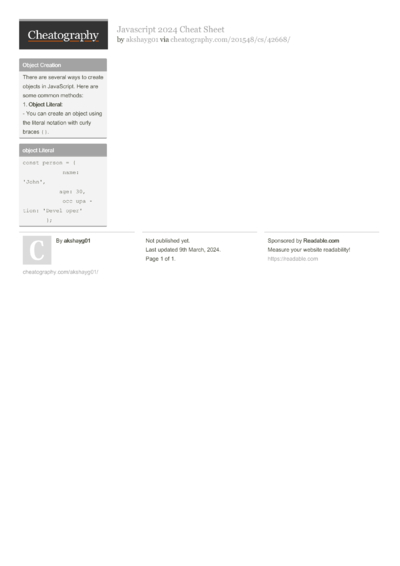 263 JavaScript Cheat Sheets - Cheatography.com: Cheat Sheets For Every ...
