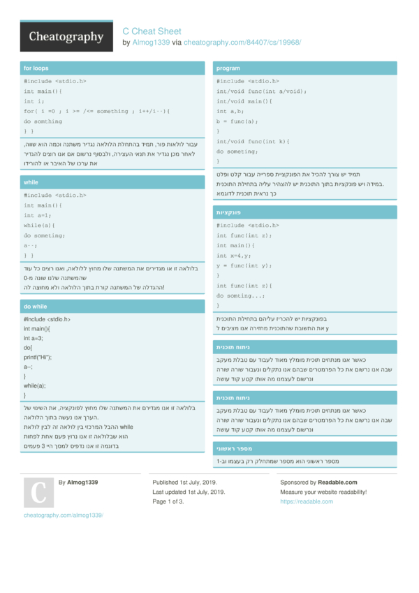C Cheat Sheet by Almog1339 - Download free from Cheatography ...