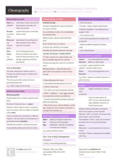Biology A level - Patterns of Inheritance Cheat Sheet by Anais_Pe ...