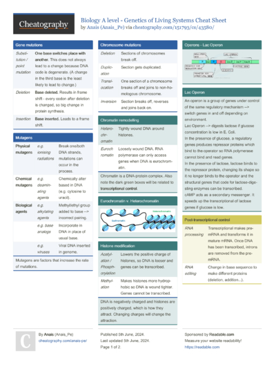 Biology A level - Patterns of Inheritance Cheat Sheet by Anais_Pe ...