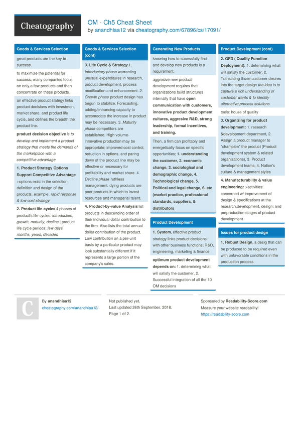 OM - Ch5 Cheat Sheet by anandhiaa12 - Download free from Cheatography ...