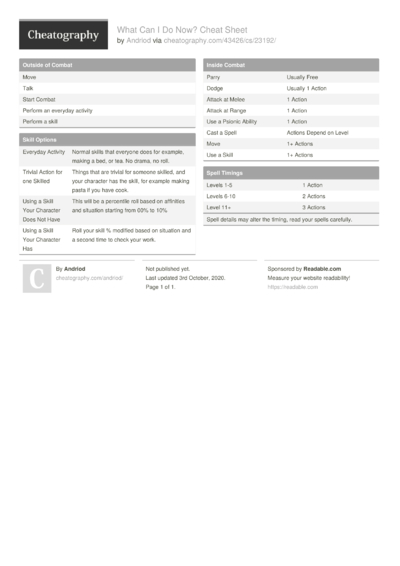 56 Rpg Cheat Sheets - Cheatography.com: Cheat Sheets For Every Occasion