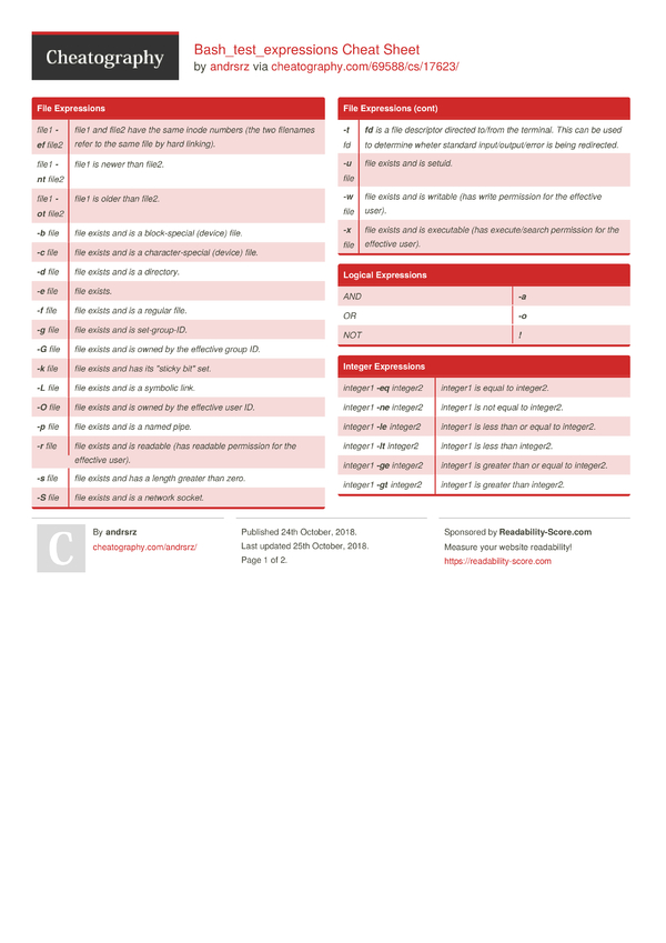 Bash test expressions cheat sheet by andrsrz download free from