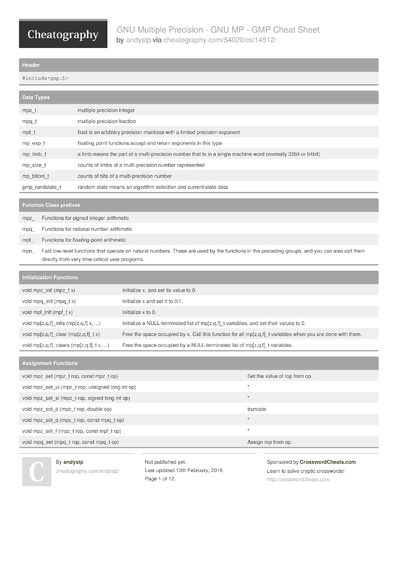 1 Gmp Cheat Sheet - Cheatography.com: Cheat Sheets For Every Occasion