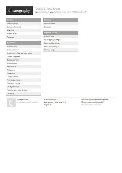 16 Muscles Cheat Sheets - Cheatography.com: Cheat Sheets For Every Occasion