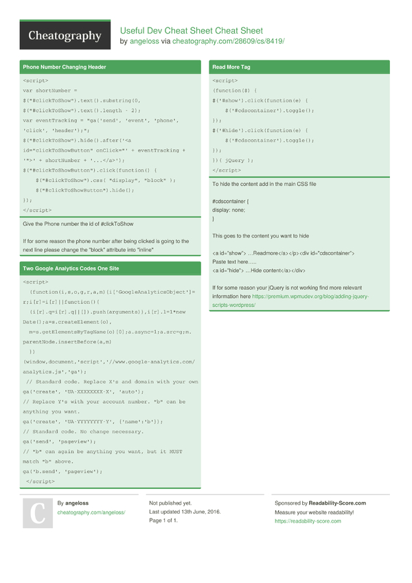 Useful Dev Cheat Sheet Cheat Sheet by angeloss - Download free from ...