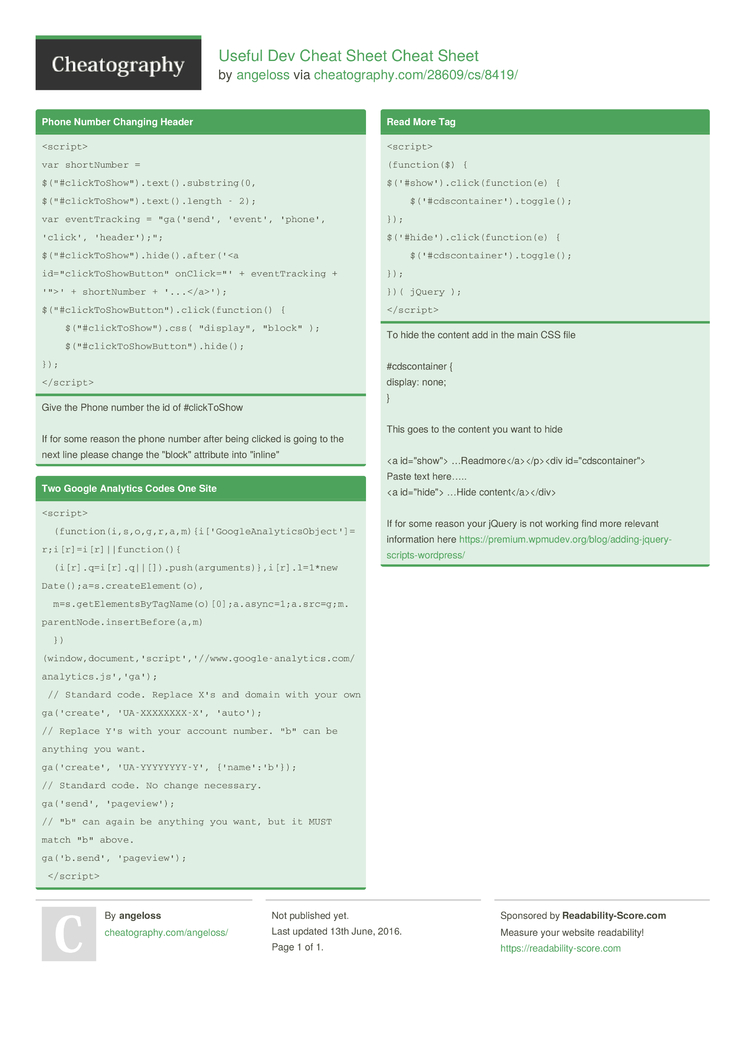 Useful Dev Cheat Sheet Cheat Sheet By Angeloss Download Free From Cheatography Cheatography Com Cheat Sheets For Every Occasion