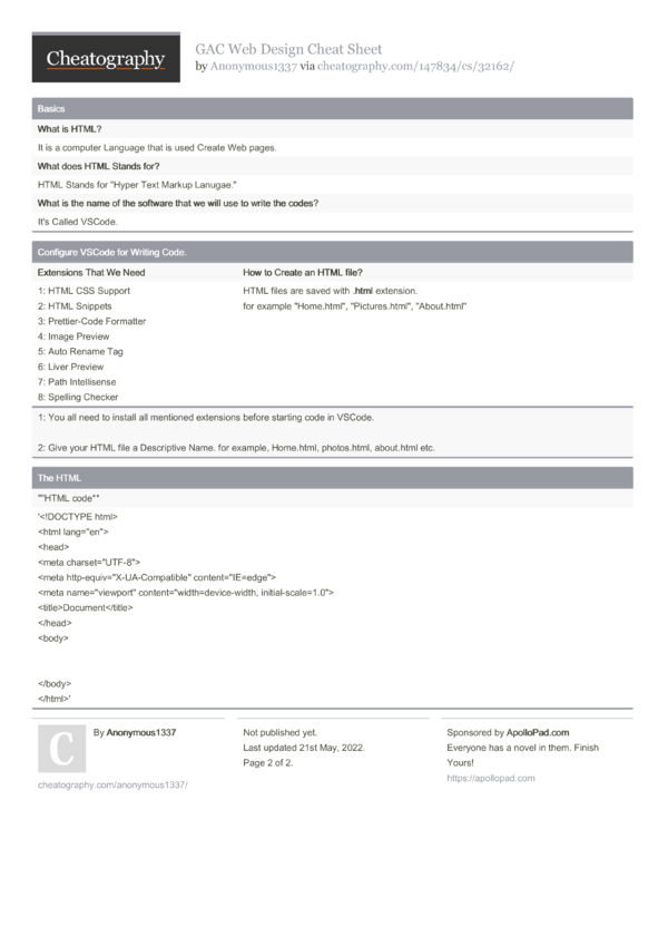 GAC Web Design Cheat Sheet by Anonymous1337 - Download free from ...