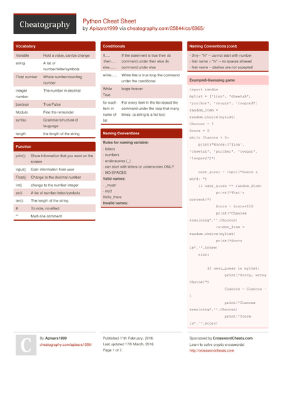 Cheat Sheets Matching 