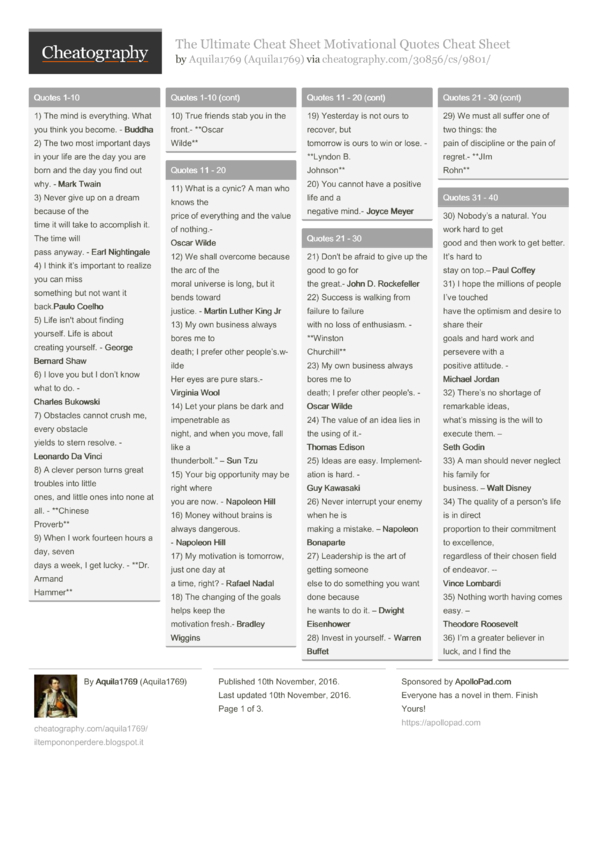 The Ultimate Cheat Sheet Motivational Quotes Cheat Sheet by Aquila1769