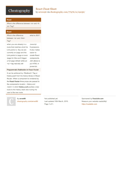 23 React Cheat Sheets - Cheatography.com: Cheat Sheets For Every Occasion