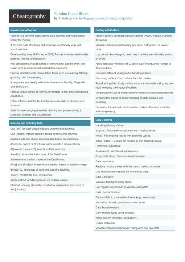 Pandas Cheat Sheet by Arshdeep - Download free from Cheatography ... image.