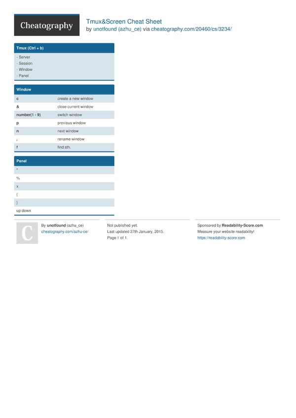 Tmux&Screen Cheat Sheet by azhu_ce - Download free from Cheatography ...