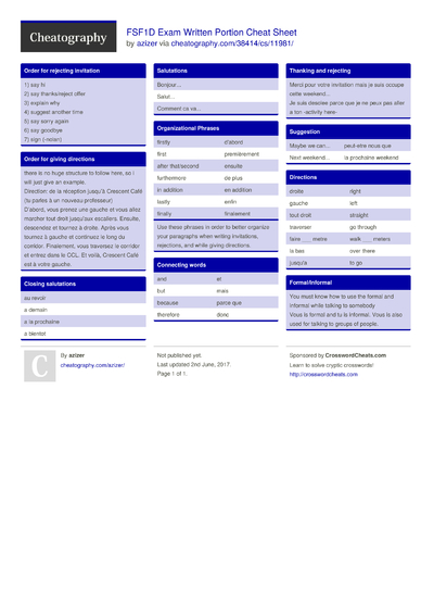 90 French Cheat Sheets - Cheatography.com: Cheat Sheets For Every Occasion