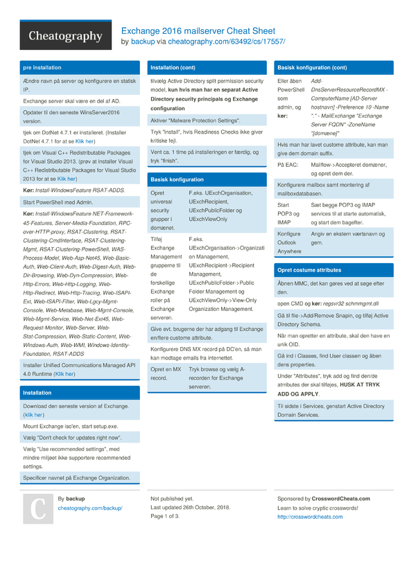 Exchange Mailserver Cheat Sheet By Backup Download Free From Cheatography Cheatography