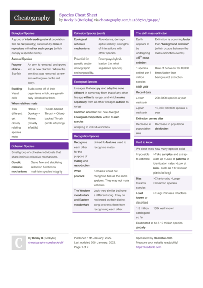 Biodiversity Cheat Sheet by Beckyb9 - Download free from Cheatography ...