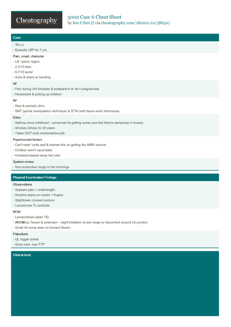 5002 Case 6 Cheat Sheet by bee.f - Download free from Cheatography
