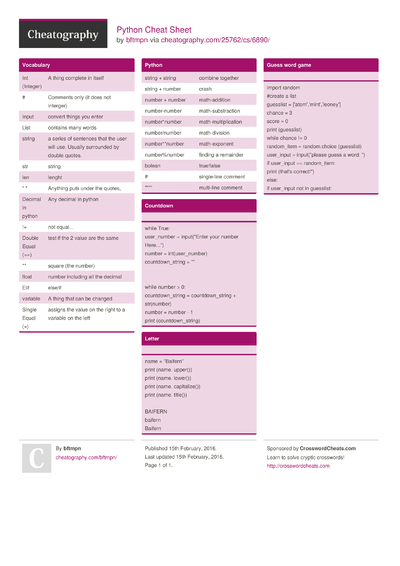 708 Python Cheat Sheets - Cheatography.com: Cheat Sheets For Every Occasion