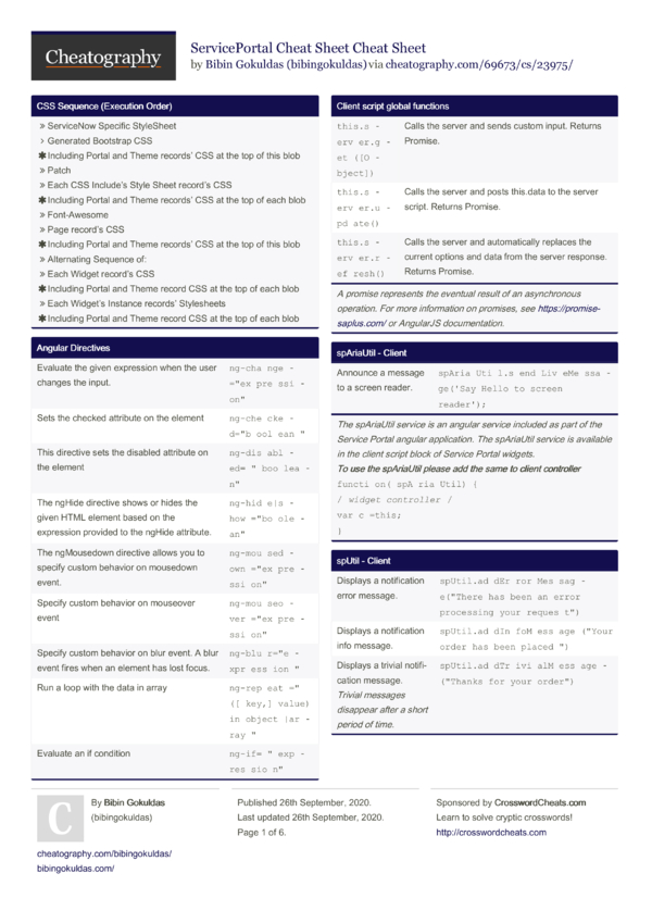 ServicePortal Cheat Sheet Cheat Sheet by bibingokuldas - Download free ...