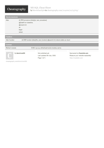 149 Sql Cheat Sheets - Cheatography.com: Cheat Sheets For Every Occasion