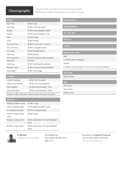 25 jQuery Cheat Sheets - Cheatography.com: Cheat Sheets For Every Occasion