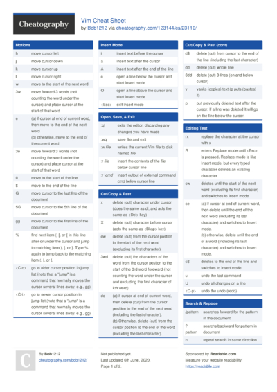 175 Vim Cheat Sheets - Cheatography.com: Cheat Sheets For Every Occasion