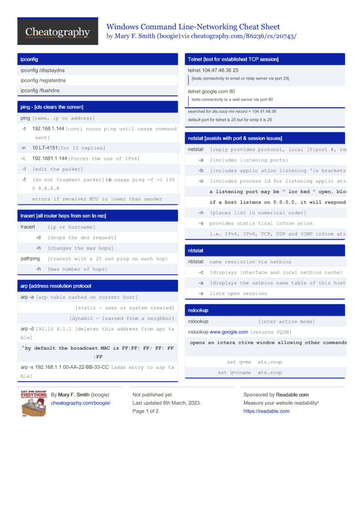 Windows Command Cheat Sheet by boogie Download free