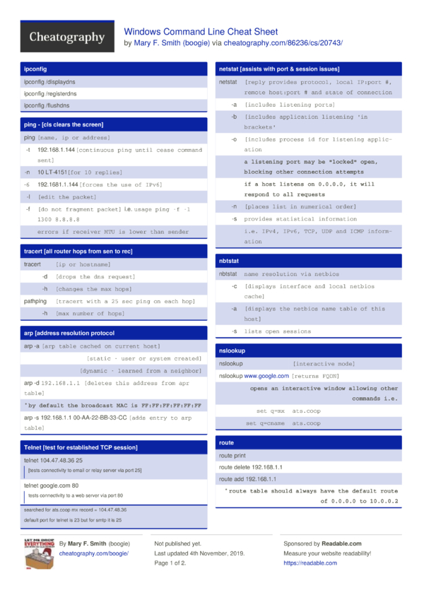 Windows Command Line Cheat Sheet By Boogie - Download Free From ...