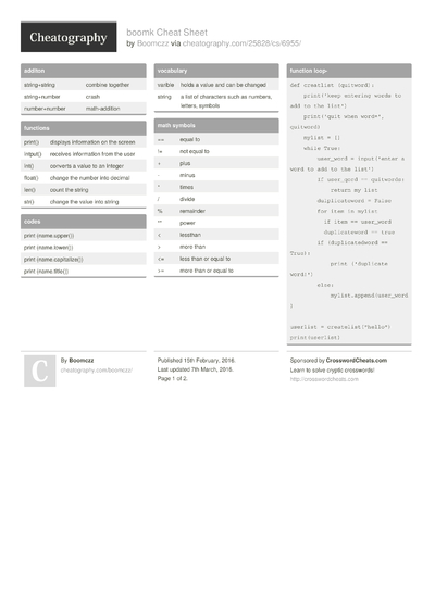 Cheat Sheets Matching 