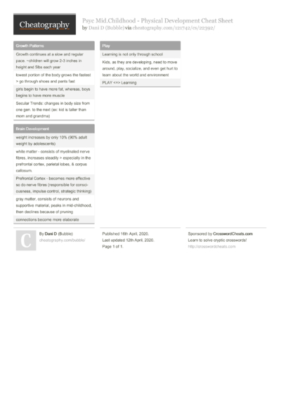 Psyc Mid.Childhood - Emotional & Social Dev. Cheat Sheet by Bubble ...