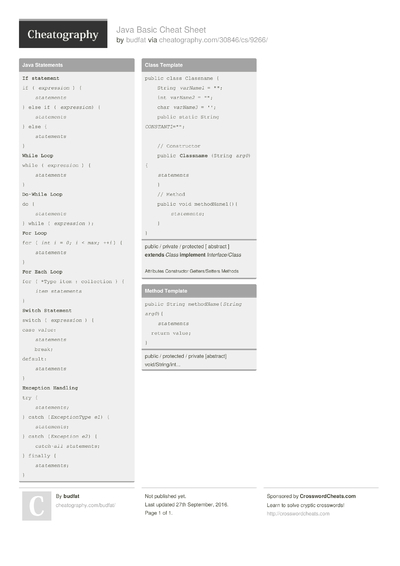 198 Java Cheat Sheets - Cheatography.com: Cheat Sheets For Every Occasion