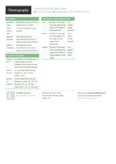 Geometry Unit 9 Cheat Sheet by CCRoses - Download free from ...