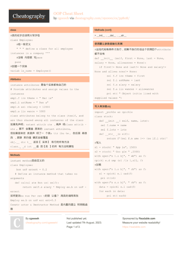 OOP Cheat Sheet by cgeeeeh - Download free from Cheatography ...