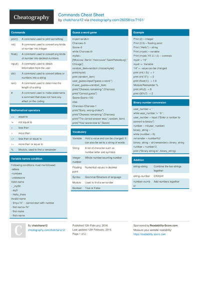 Cheat Sheets Matching 