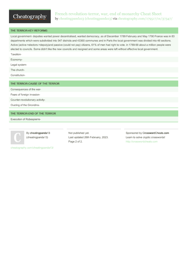 French revolution-terror, war, end of monarchy Cheat Sheet by cheatingpanda13 - Download free ...