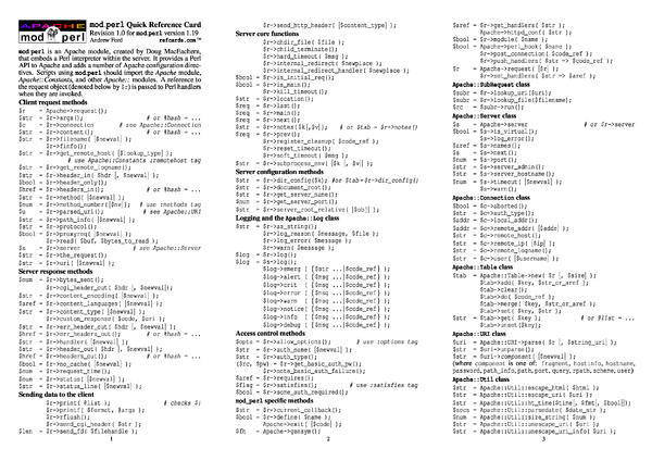 Mod_perl Quick Reference Card Cheat Sheet by Cheatography - Download ...