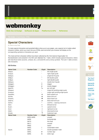 HTML Character Entities Cheat Sheet By ReverseEMF - Download Free From ...