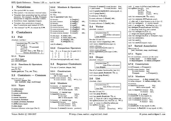 STL Quick Reference 1.29 Cheat Sheet by Cheatography - Download free ...