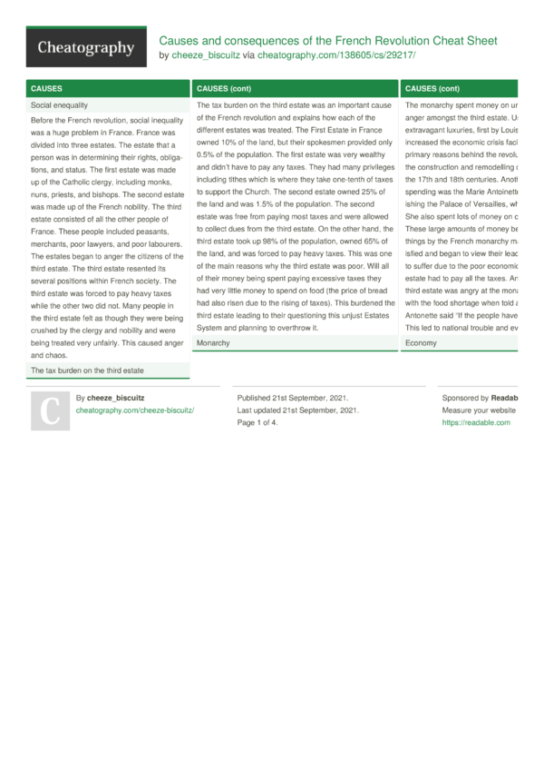 Causes and consequences of the French Revolution Cheat Sheet by cheeze ...