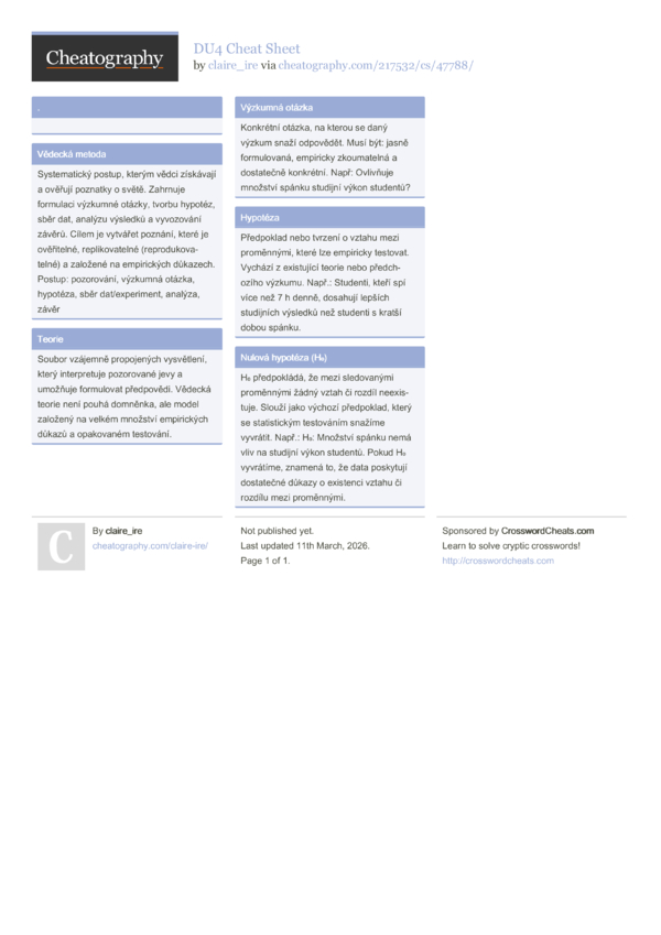 DU4 Cheat Sheet by claire_ire - Download free from Cheatography ...