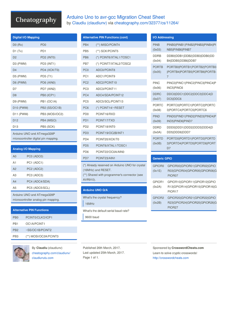 Arduino Uno to avr-gcc Migration Cheat Sheet by claudiunv - Download ...