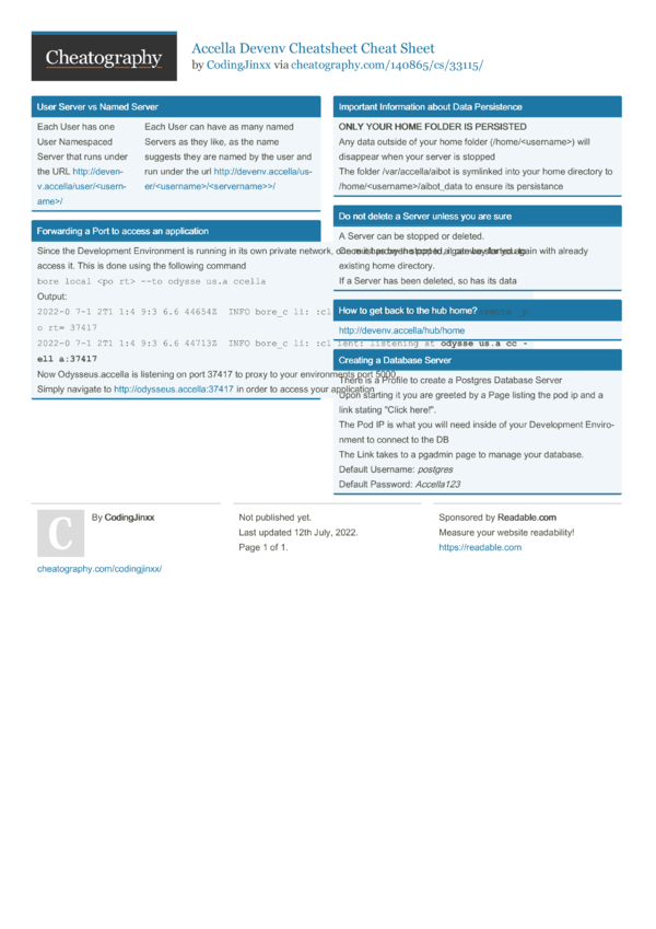 Accella Devenv Cheatsheet Cheat Sheet by CodingJinxx - Download free ...