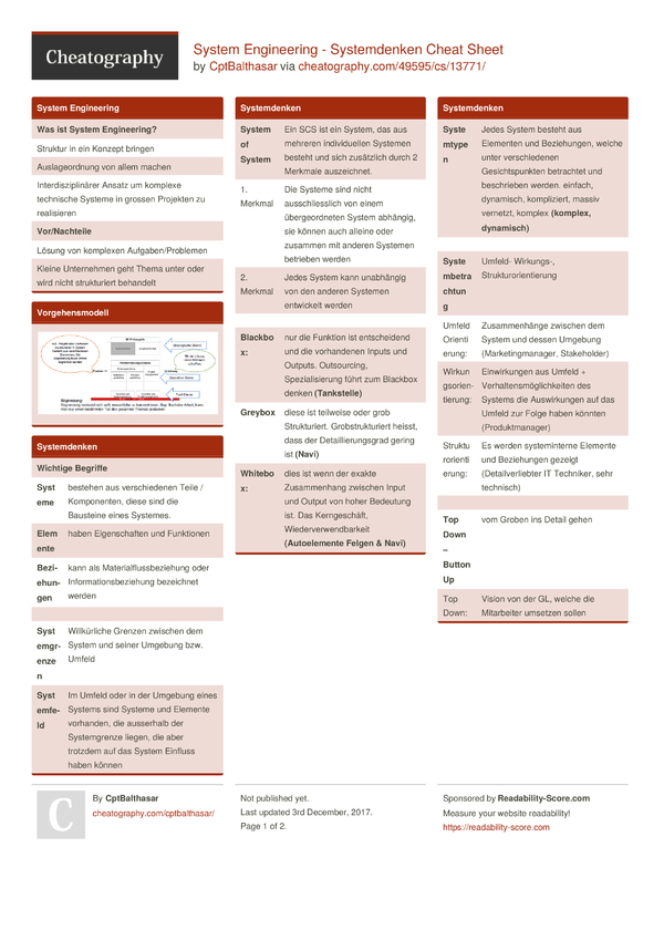 System Engineering - Systemdenken Cheat Sheet by CptBalthasar ...