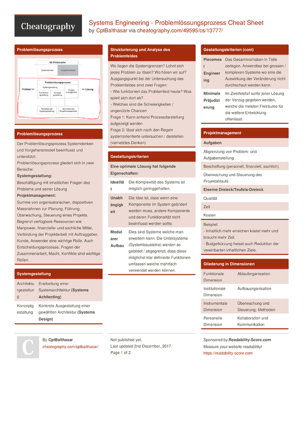 Systems Engineering - Problemlössungsprozess Cheat Sheet by ...