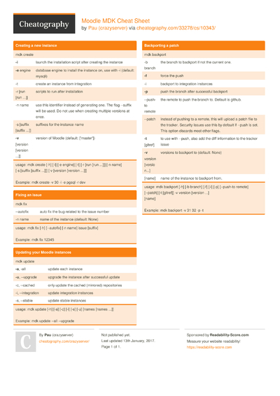 5 Moodle Cheat Sheets - Cheatography.com: Cheat Sheets For Every Occasion