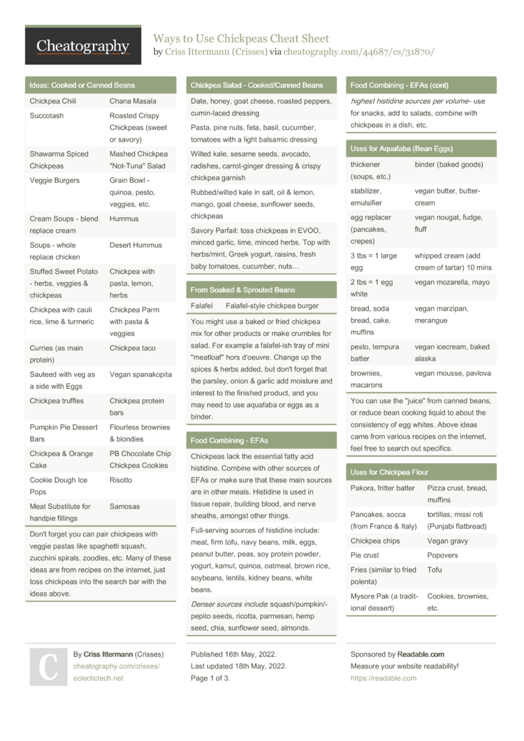 Ways to Use Chickpeas Cheat Sheet by Crisses - Download free from ...