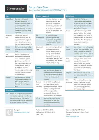 Cheat Sheets from March, 2019 - Cheatography.com: Cheat Sheets For ...